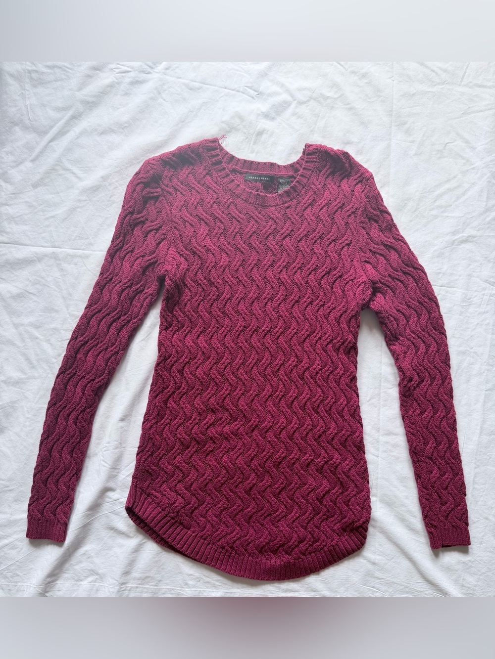 Cable Knit Long Sleeve Sweater - Berry - Picture 2 of 6